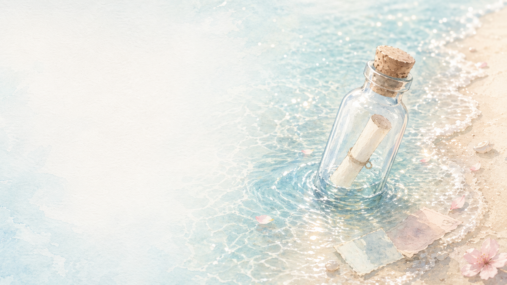 海辺に浮かぶ BottleWish のボトル