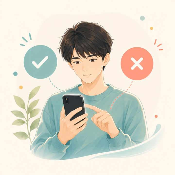 スマートフォンで行けるかどうかを答えるイラスト