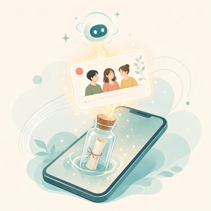 AIから遊びの誘いがスマートフォンに届くイラスト